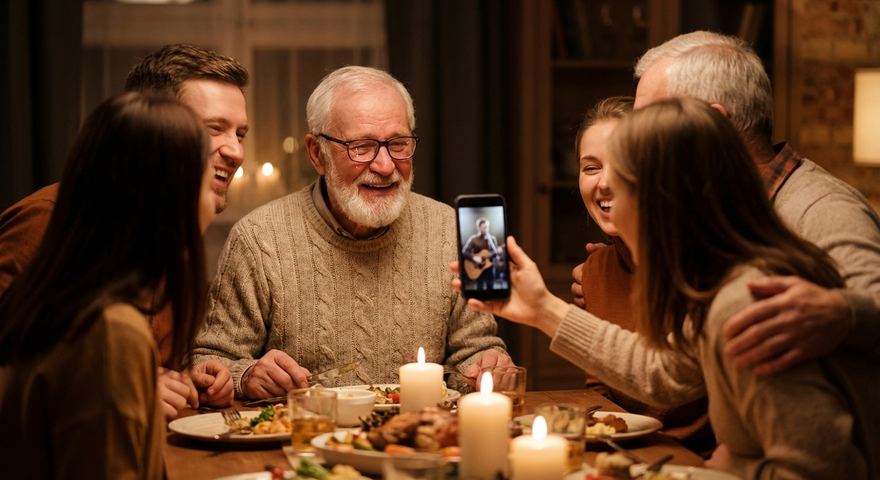 A family celebrating a milestone with a custom biography song
